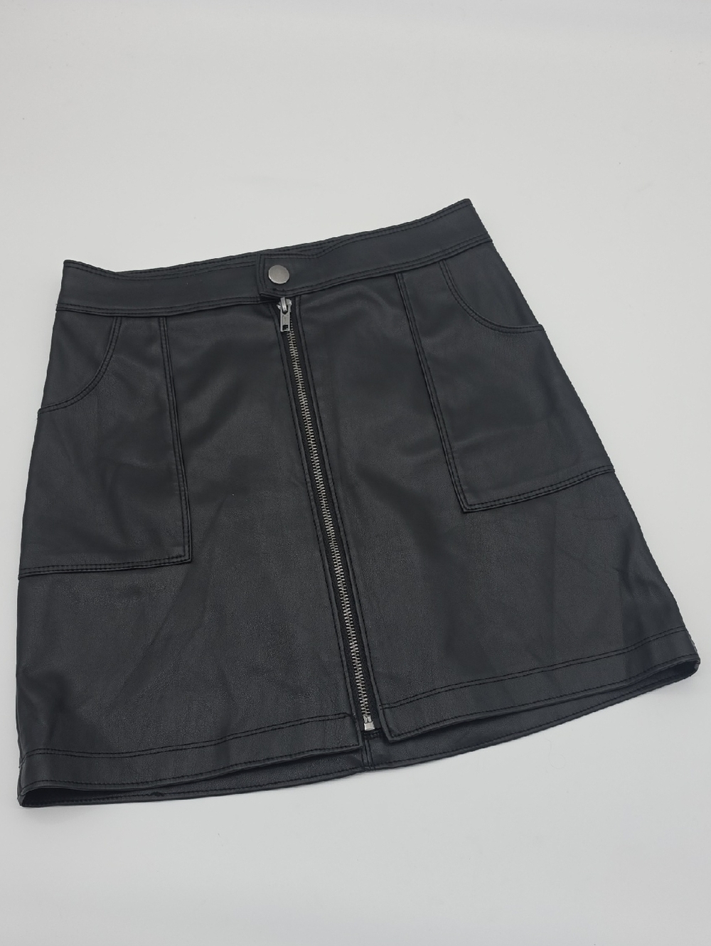 No Boundaries Black Faux Leather Front Zip Mini Skirt